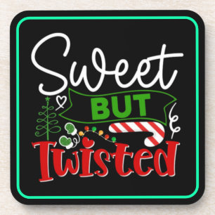 Sweet But Twisted Funny Christmas Candy Cane Beverage Coaster