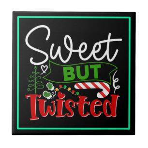 Sweet But Twisted Funny Christmas Candy Cane Ceramic Tile