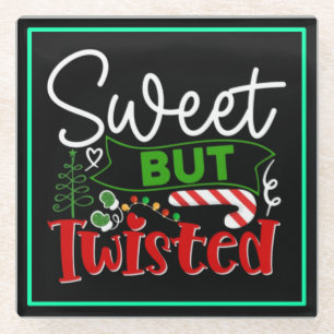 Sweet But Twisted Funny Christmas Candy Cane Glass Coaster
