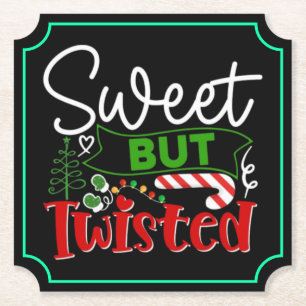 Sweet But Twisted Funny Christmas Candy Cane Paper Coaster