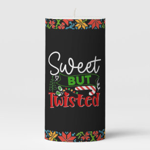 Sweet But Twisted Funny Christmas Candy Cane Pillar Candle