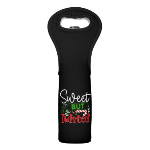 Sweet But Twisted Funny Christmas Candy Cane Wine Bag
