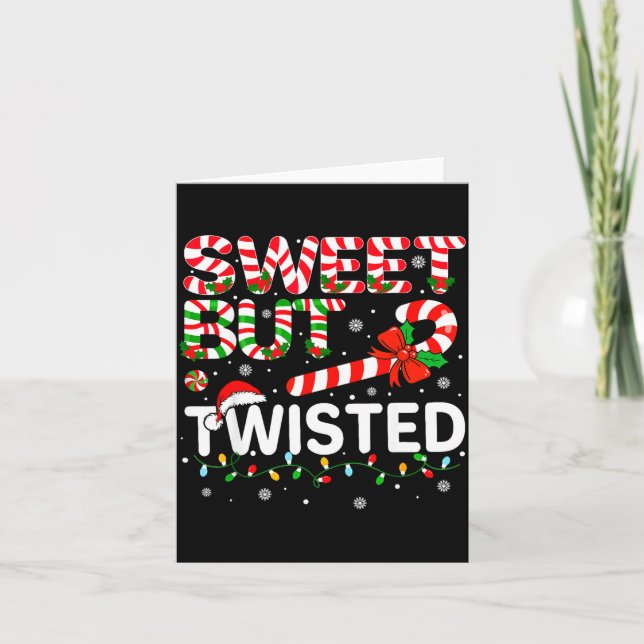 Sweet But Twisted Funny Christmas Candy Cane Xmas  Card (Front)