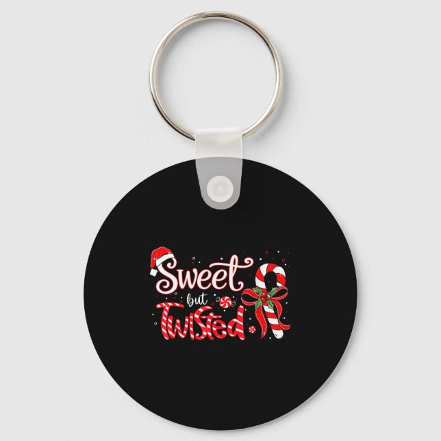 Sweet But Twisted Funny Christmas Candy Cane Xmas  Keychain (Front)
