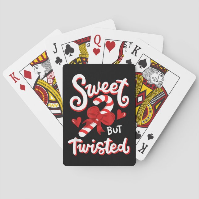 Sweet But Twisted Funny Christmas Candy Cane Xmas  Poker Cards (Back)