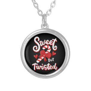 Sweet But Twisted Funny Christmas Candy Cane Xmas Silver Plated Necklace