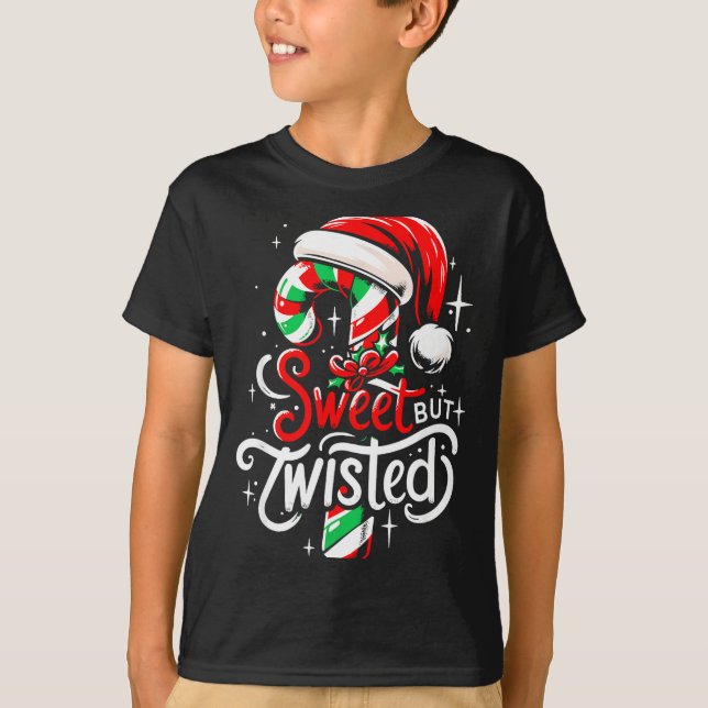 Sweet But Twisted Funny Christmas Candy Cane Xmas  T-Shirt (Front)