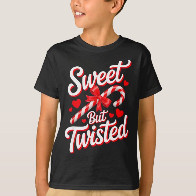 Sweet But Twisted Funny Christmas Candy Cane Xmas  T-Shirt (Front)
