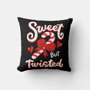 Sweet But Twisted Funny Christmas Candy Cane Xmas Throw Pillow