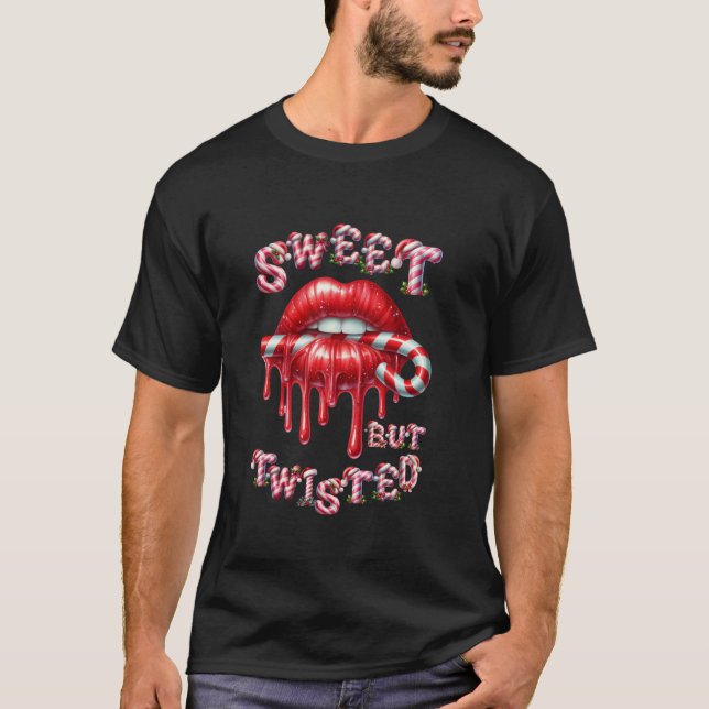 Sweet But Twisted Valentine Lips Candy Cane Stick  T-Shirt (Front)