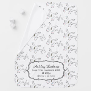 Sweet Butterflies Pattern Baby Birth Stats Blanket