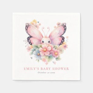 Sweet Butterfly and Florals Pink Baby Shower Napkins