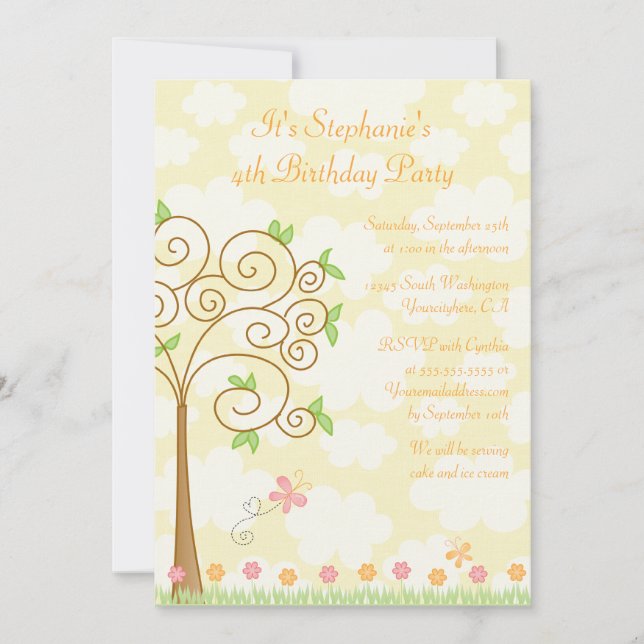 Sweet butterfly garden birthday party invitation (Front)