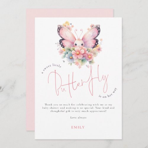Sweet Butterfly is On Way Baby Shower Thank You Card