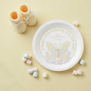 Sweet Butterfly Yellow Marshmallow Baby Shower Paper Plates
