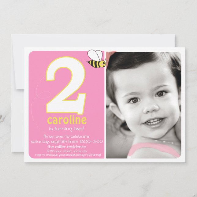 Sweet Buzzy Bee Two Year Photo Invite (Front)