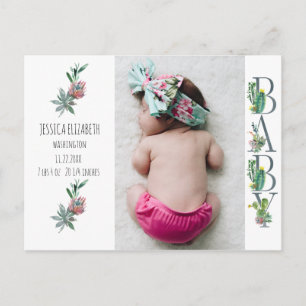 Sweet Cactus Neutral Baby Birth Photo Announcement Postcard