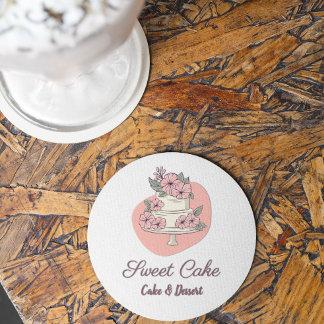 Sweet Cake Bakery Cake & Dessert Logo Round Paper Coaster