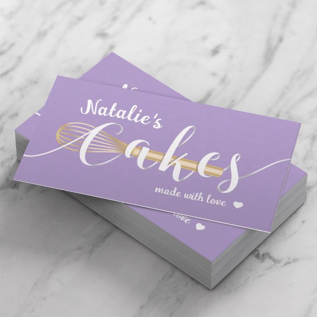 Sweet Cake Bakery Cute Typography Lavender Business Card (Creator Uploaded)