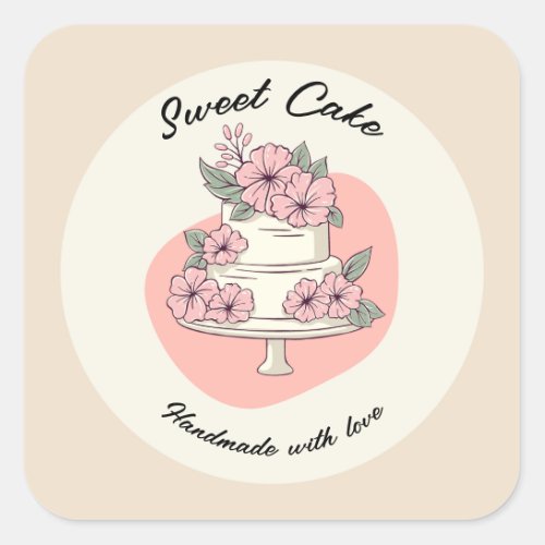 Sweet Cake Bakery Logo Square Sticker