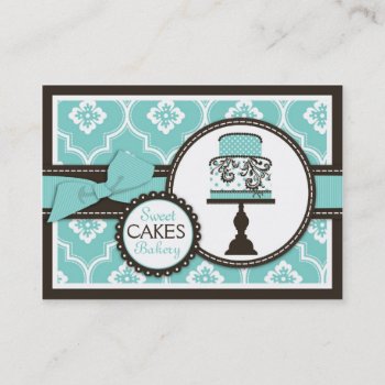 Sweet Cake Business Card Turq by LetsCelebrateDesigns at Zazzle