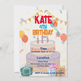 Sweet Cake Colorful Party Kid Birthday Invitation