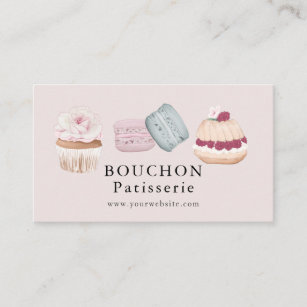 Sweet Cake Macaron Cupcake Pink Bakery Business Card