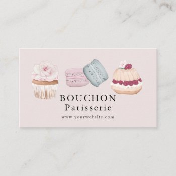 Sweet Cake Macaron Cupcake Pink Bakery Business Card by rikkas at Zazzle