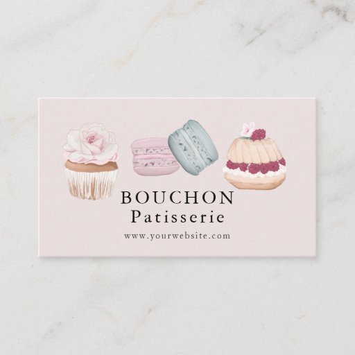 Customizable Sweet Cake Macaron Cupcake Pink Bakery Business Card