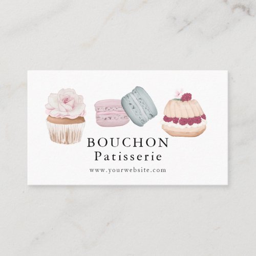 Sweet Cake Macaron Cupcake White Bakery Business Card