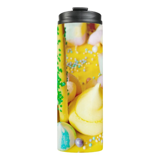 Sweet cake marshmallow lollipop bright yellow blue thermal tumbler (Front)