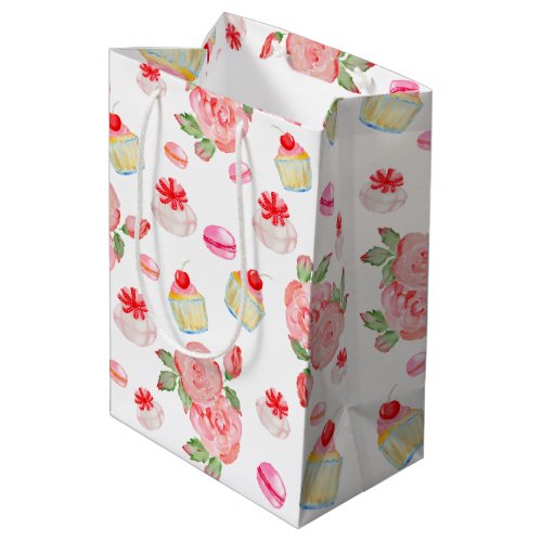 Sweet cakes and roses in watercolour medium gift bag