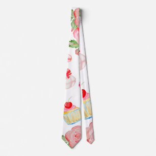 Sweet cakes and roses in watercolour neck tie