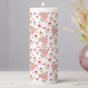 Sweet cakes and roses in watercolour pillar candle