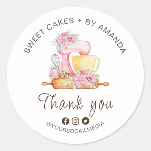 Sweet Cakes Bakery Thank you Classic Round Sticker | Zazzle