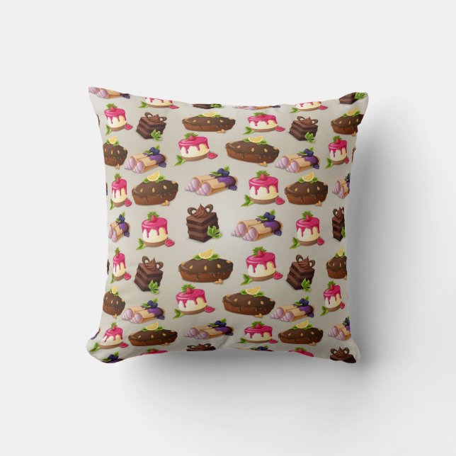 Sweet Cakes Dessert Pattern Throw Pillow (Front)