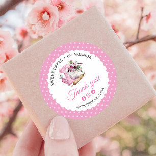 Sweet Cakes Pink Thank you Classic Round Sticker