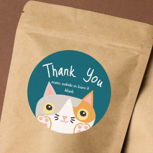 Sweet Calico Cat Thank You Small Business  Classic Round Sticker