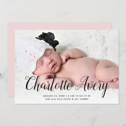Sweet Calligraphy Photo Birth Announcement
