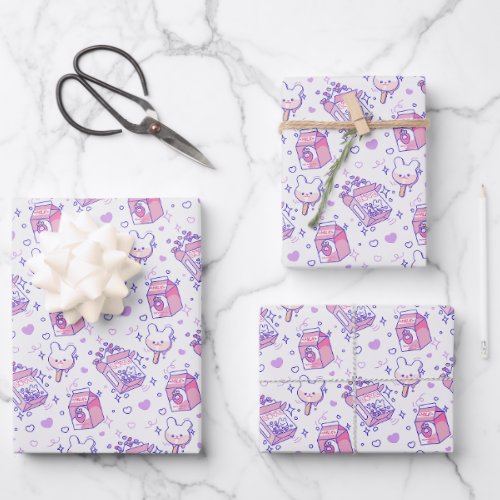Sweet candies and desserts pattern design wrapping paper sheets