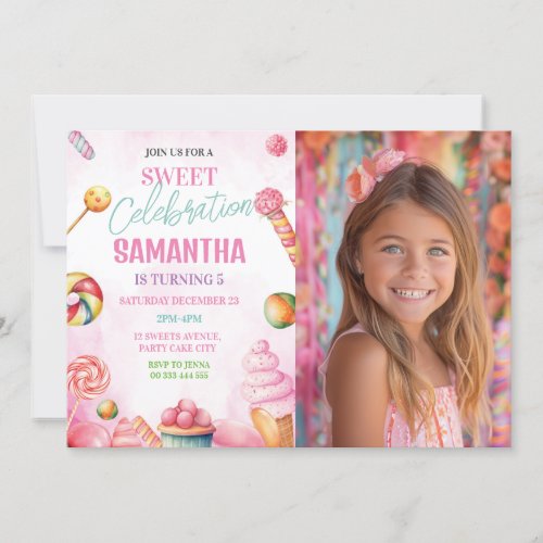 Sweet Candy 1st 2nd 3rd 4th 5th Photo Birthday Invitation