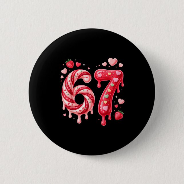 Sweet Candy 67 Strawberry Heart Drip Cute Valentin Button (Front)