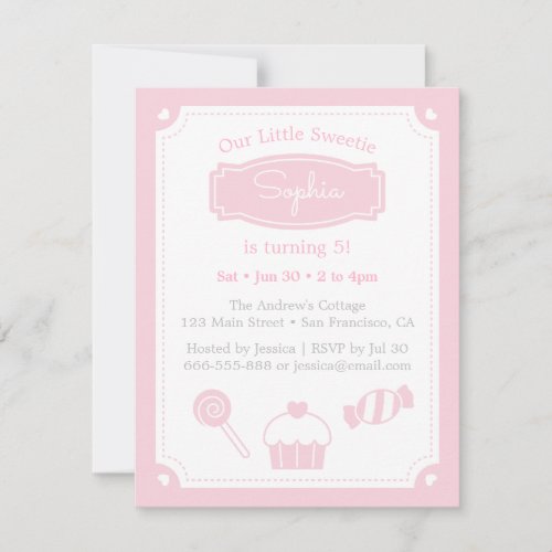 Sweet Candy and Cupcake Girls Birthday Party Invitation