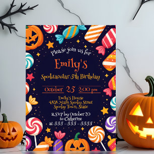 Sweet Candy and Jack-o'-Lantern Halloween Birthday Invitation