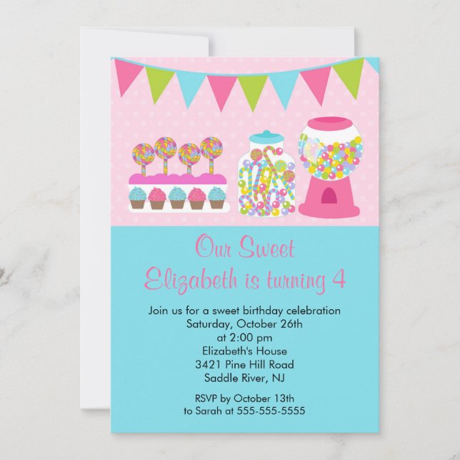 Sweet Candy Bash Girl Birthday Party Invitation (Front)