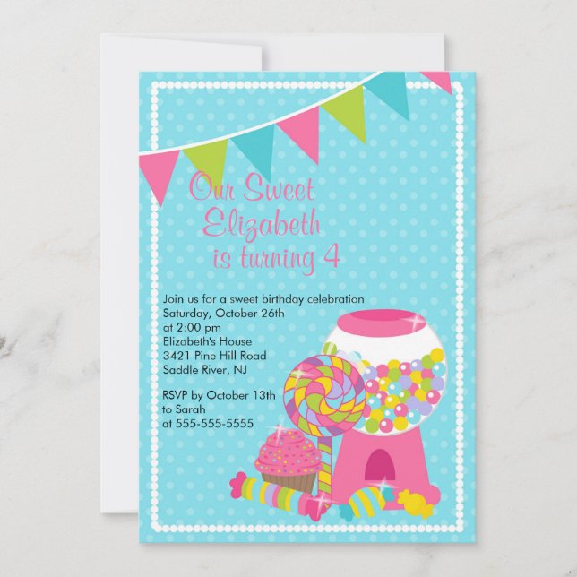 Sweet Candy Bash Girl Birthday Party Invitation (Front)