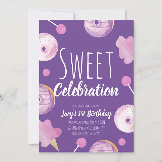 Sweet Candy Birthday Donut Pink Girls Party (Front)