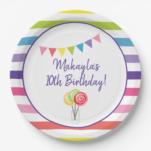 Sweet Candy Birthday Party Lollipop Banner Paper Plates