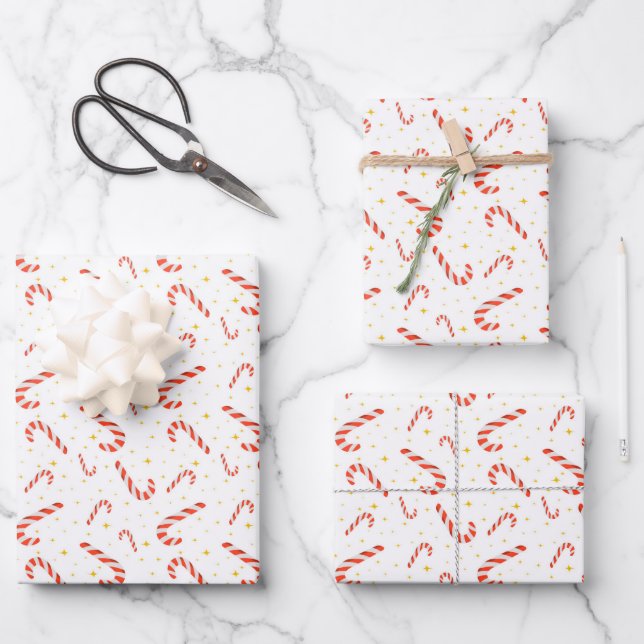 Sweet Candy Cane Christmas Wrapping Paper Sheets (Front)