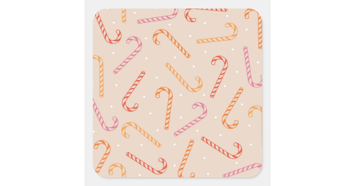 Sweet candy cane pattern square sticker | Zazzle